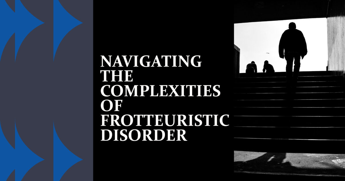 Frotteuristic Disorder: Navigating complexities. Silhouette of people on steps, black and white image for recovery blog.