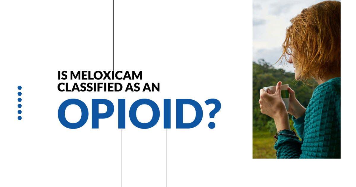 Is Meloxicam an Opioid? Blog post image about pain relief, featuring a woman drinking tea and considering medication options.