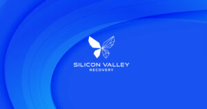 Blue abstract gradient background with a white geometric butterfly logo and the text SILICON VALLEY RECOVERY