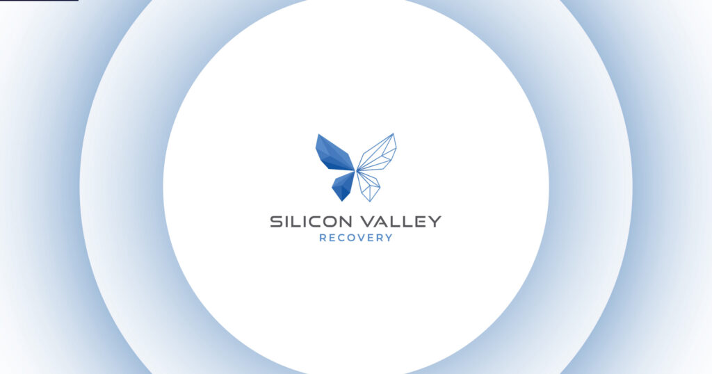 Silicon Valley Recovery logo featuring a geometric blue butterfly above the brand name on a white circle with pale blue rings