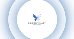Silicon Valley Recovery logo featuring a geometric blue butterfly above the brand name on a white circle with pale blue rings
