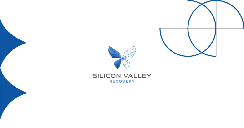 Silicon Valley Recovery logo with a blue geometric butterfly and modern wordmark on white backgrounda