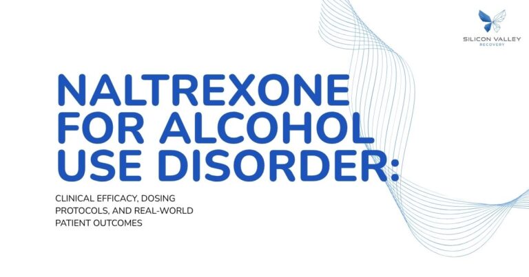 Title slide reading Naltrexone for Alcohol Use Disorder with subtitle about clinical efficacy and outcomes Silicon Valley Recovery logo in the corner