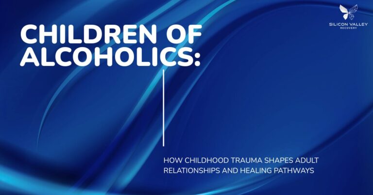 Cover slide Children of Alcoholics with subtitle about childhood trauma shaping adult relationships Silicon Valley Recovery logo in the corner