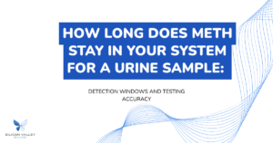 Informational slide about how long meth stays in urine covering detection windows and testing accuracy with Silicon Valley Recovery logo