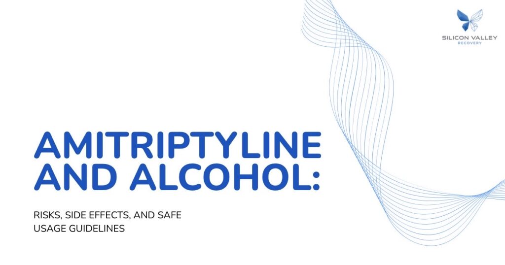 Title slide Amitriptyline and Alcohol  Risks Side Effects and Safe Usage Guidelines with a blue wave design and logo