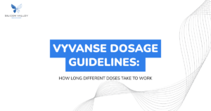 Banner about Vyvanse dosage guidelines with bold blue headline and subheading SVR logo in top left